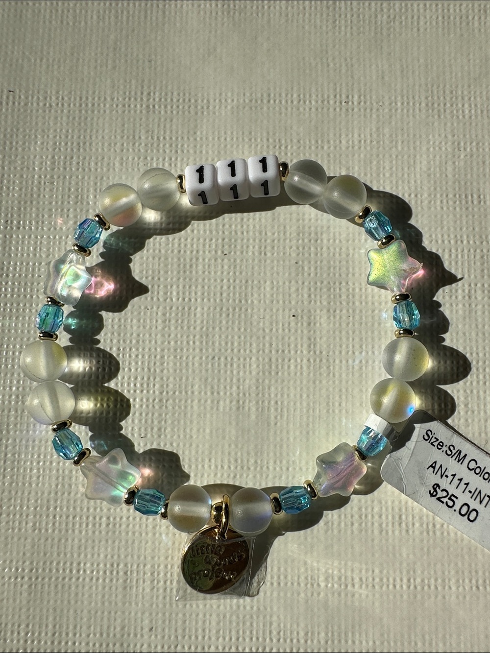 Little Words Project 111 Iridescent White and Blue Bracelet with Gold Accent SM